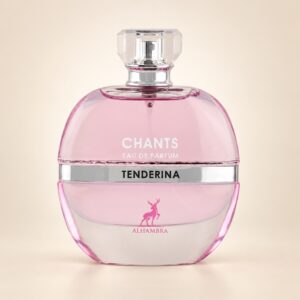 نمای بطری عطر الحمبرا شانتس تندرینا با زمینه کرم