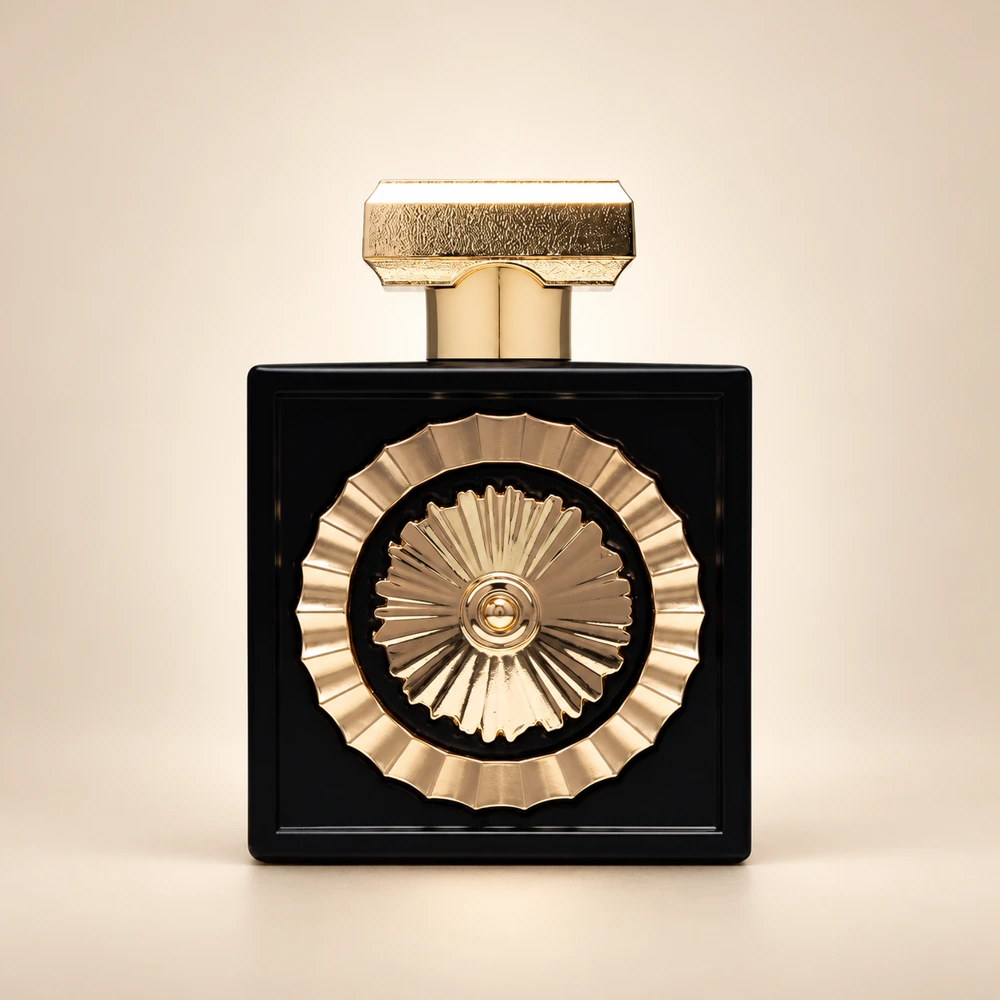 نمای بطری عطر لطافه نبراس با زمینه کرم