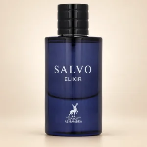 نمای بطری عطر الحمبرا سالوو الکسیر ۶۰ میل با زمینه کرم